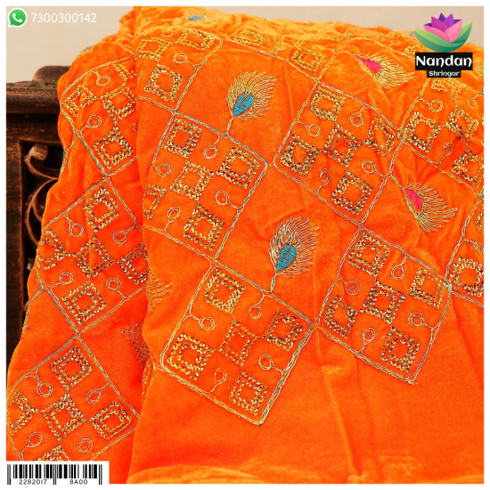 Velvet Mayur Vastra - Orange Velvet Mayur Vastra - Orange